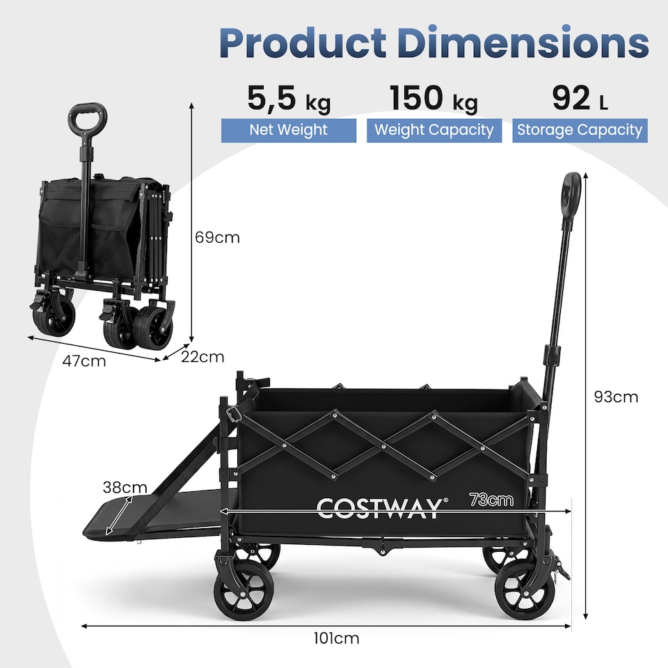 image 1 of Foldable Transport Trolley 63-92L with All-Terrain Wheels