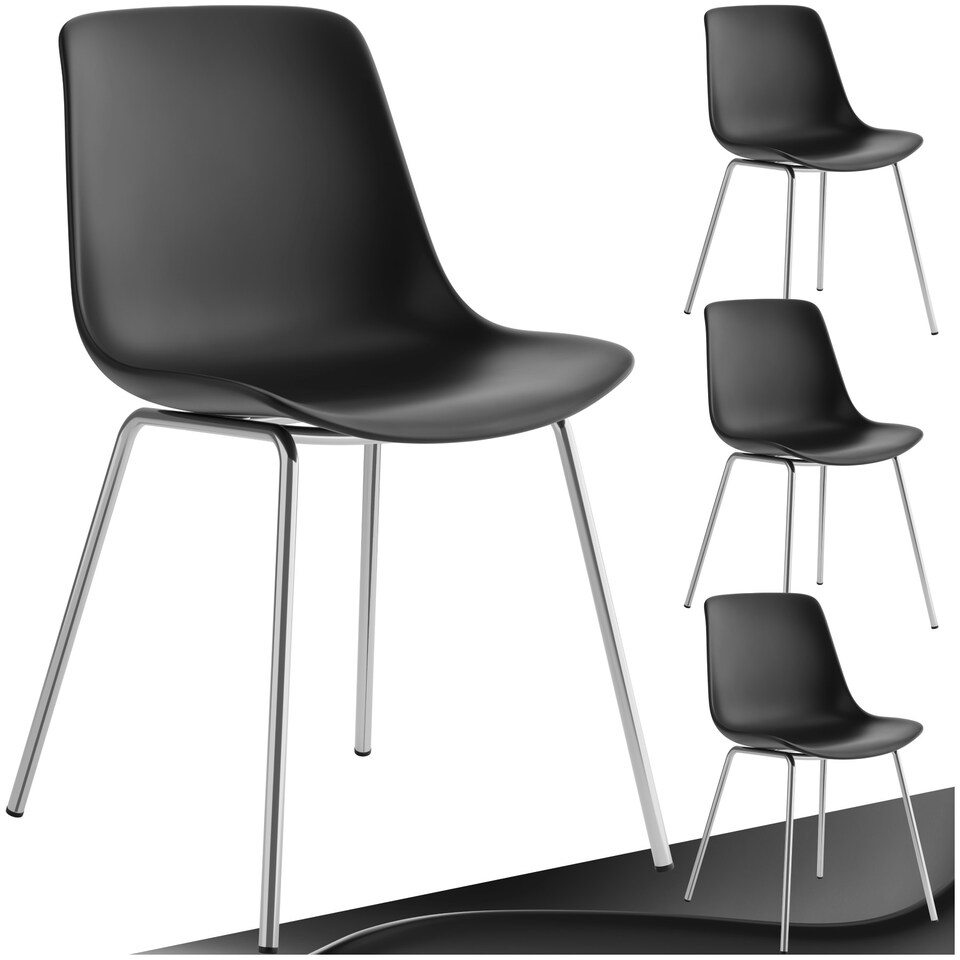 image 1 of Dining Chair Mave - large plastic seat, ergonomic, high backrest, 120 kg load capacity - Set of 4 Black | Black/Chrome