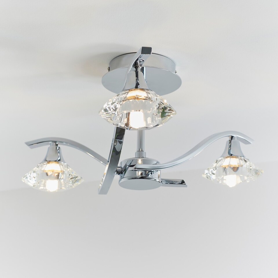 image 1 of Langella 3 Light Semi Flush Multi Arm Ceiling Light Chrome, Clear Crystal, G9