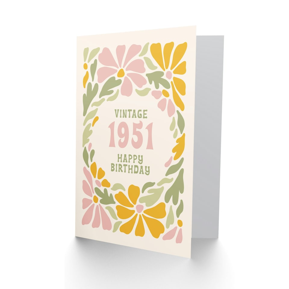 image 1 of Vintage Retro Pastel Floral Her Born 1951 Aged 74 Years Old 74th Birthday Card