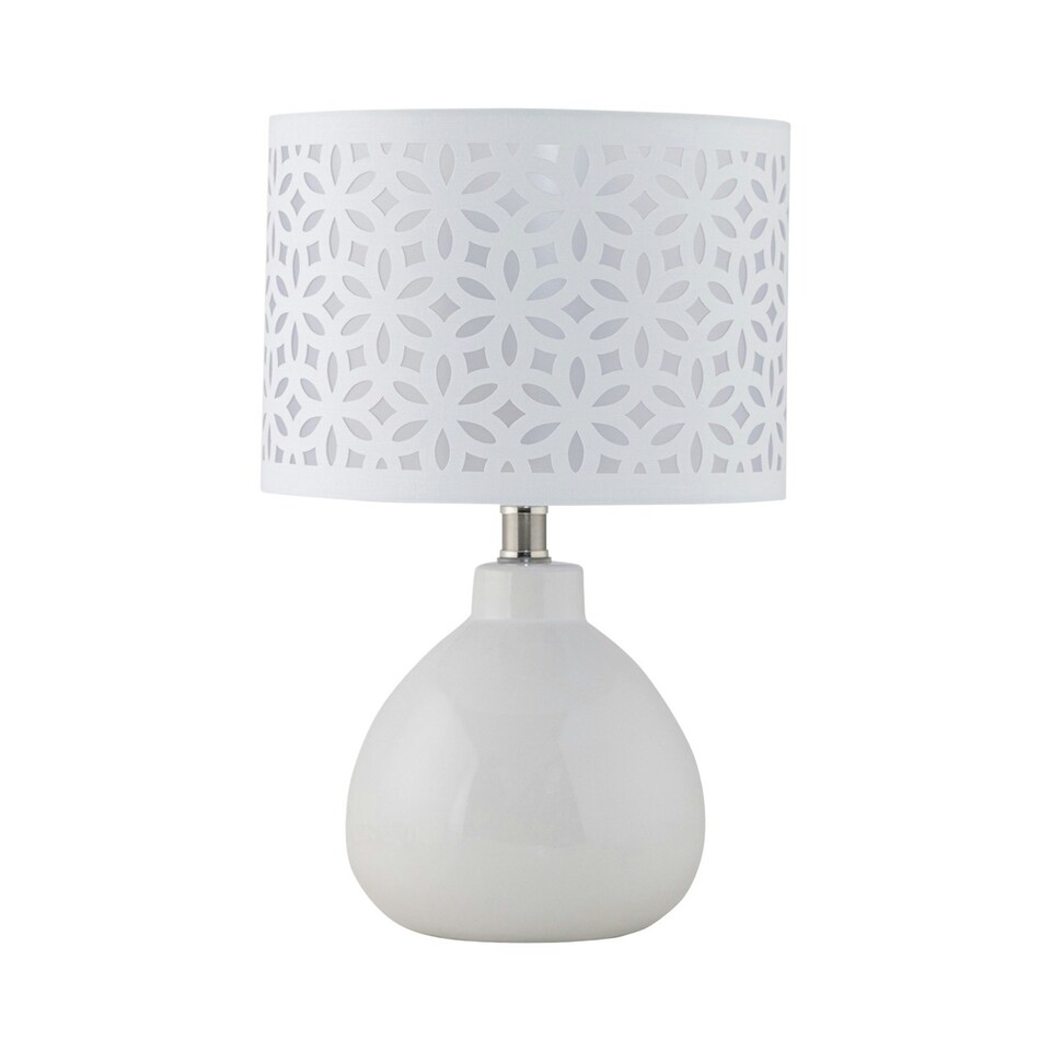 image 1 of First Choice Lighting Set of 2 Tuscan White Ceramic Lamps with White Cut Out Shade White | White