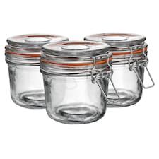 Argon Tableware Glass Storage Jars - 350ml - Set of 6 - 4 Colour Seals Airtight Kitchen Storage Container Preserving Jar