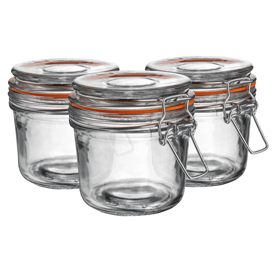 image 1 of Argon Tableware Glass Storage Jars - 350ml - Set of 6 - 4 Colour Seals Airtight Kitchen Storage Container Preserving Jar