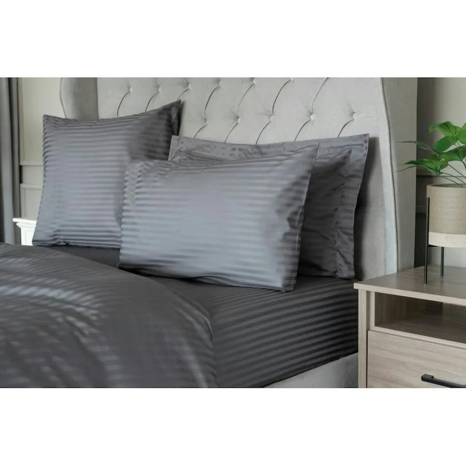 Belledorm 540 Thread Count Satin Stripe Housewife Pillowcases (Pair) - Charcoal - One Size