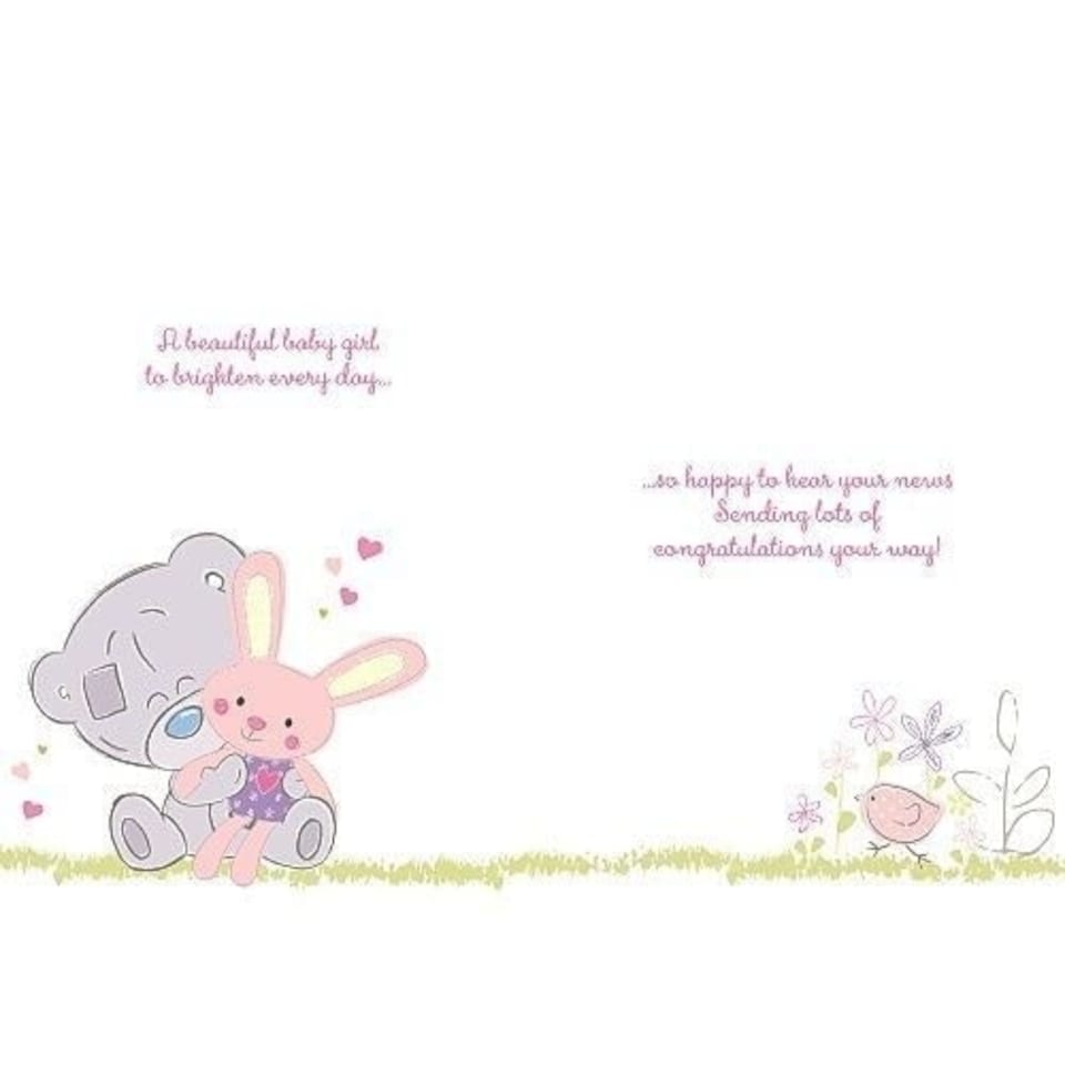 image 1 of ME TO YOU A NEW BABY GIRL BIRTH CONGRATULATION HOORAY CARD BEAR NEW GIFT