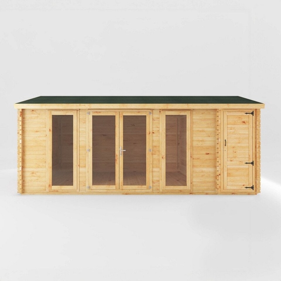 image 1 of 6.1 x 3 m Home Office Studio with Side Shed - 44 mm - Timber - L414.1 x W616.9 x H272.5 cm - Brown | Brown