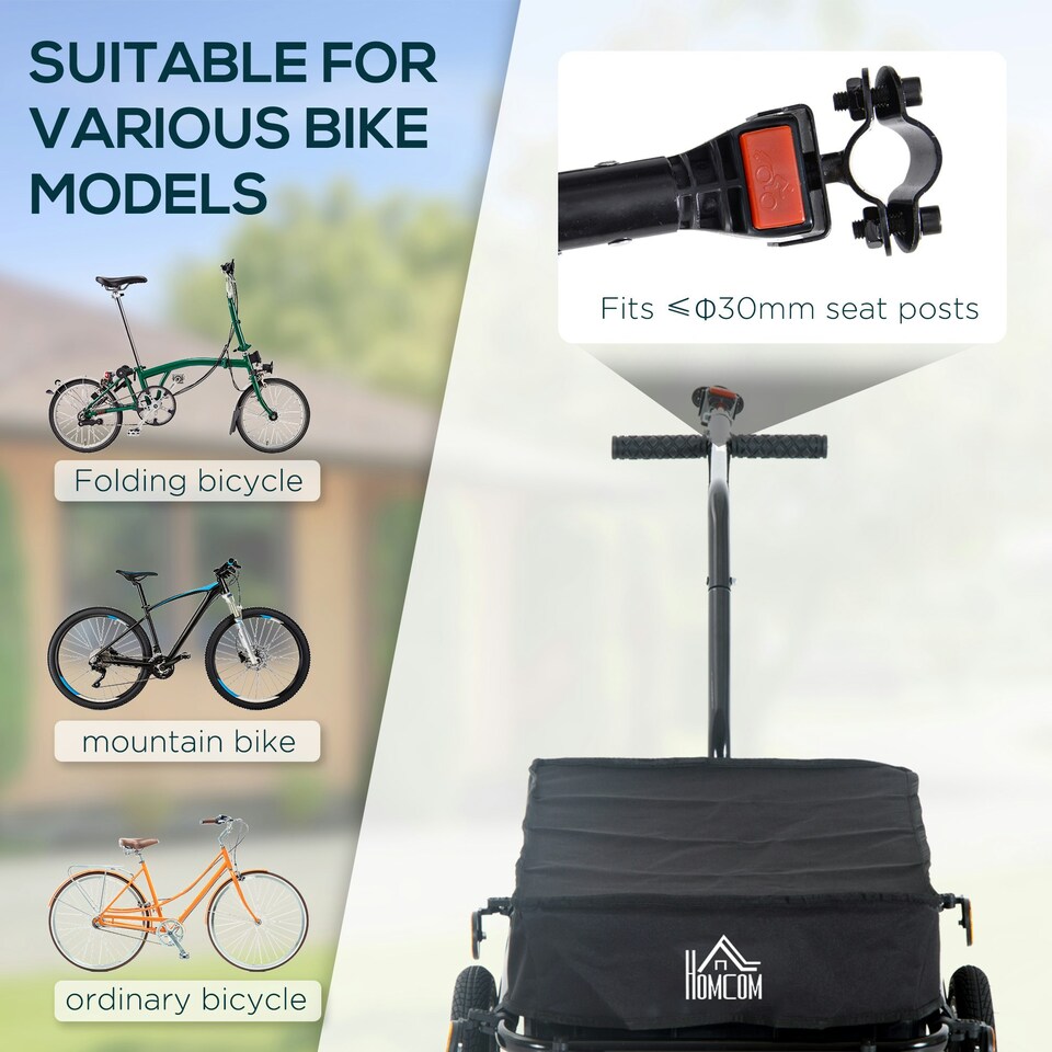 image 1 of HOMCOM Cargo Trailer Bike Trolley Cart with Handle Removable Rain Cover 70L
