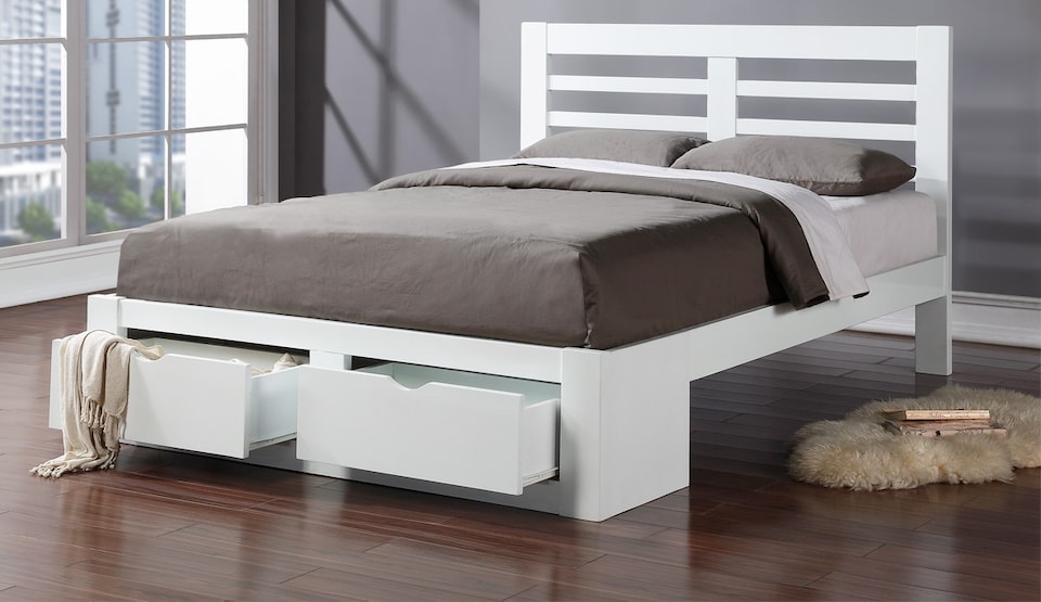 image 1 of 4ft6 Double White wood wooden bed frame.Underbed drawer storage