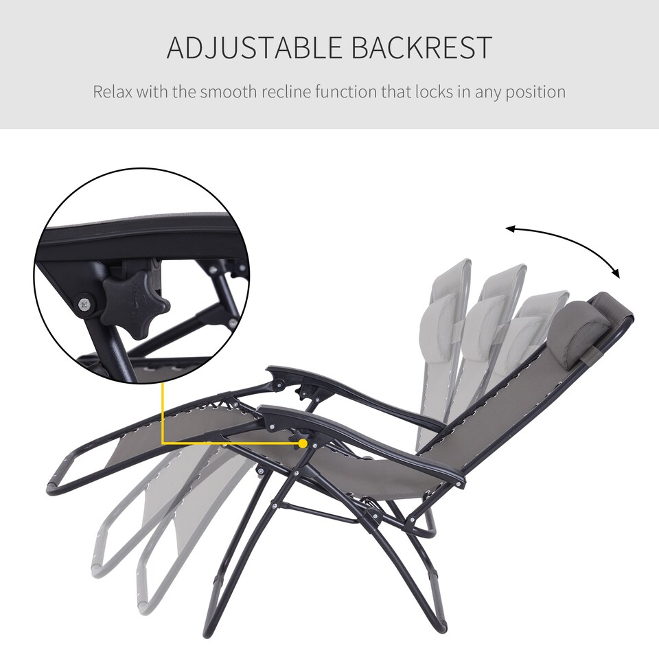 image 1 of Outsunny Zero Gravity Chair Metal Frame, Reclining Lounger w/ Pillow Grey