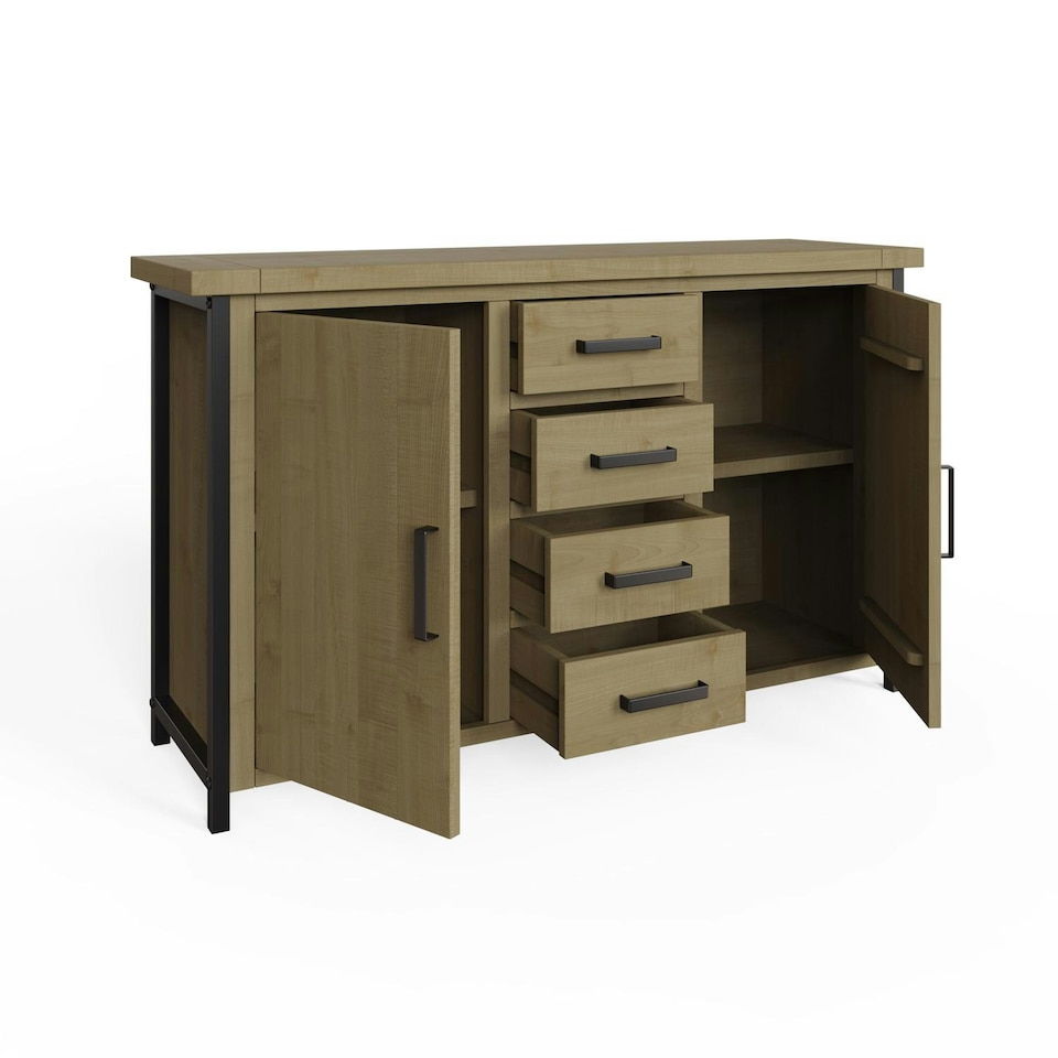 image 1 of Lowry 2 Door 4 Drawer Large Sideboard Driftwood Lacquered Solid Reclaimed Pine Brown
