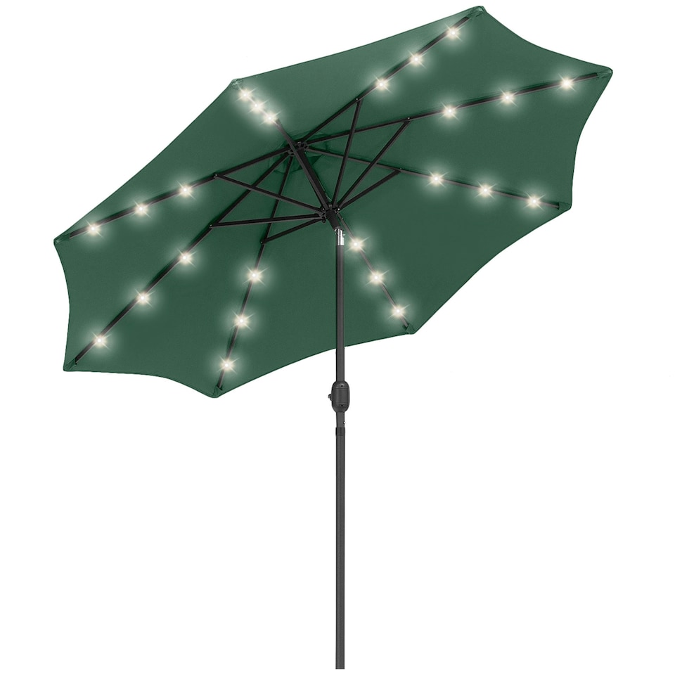 image 1 of Outsunny 2.67m Patio LED Umbrella with Tilt/Crank 8 Ribs Green