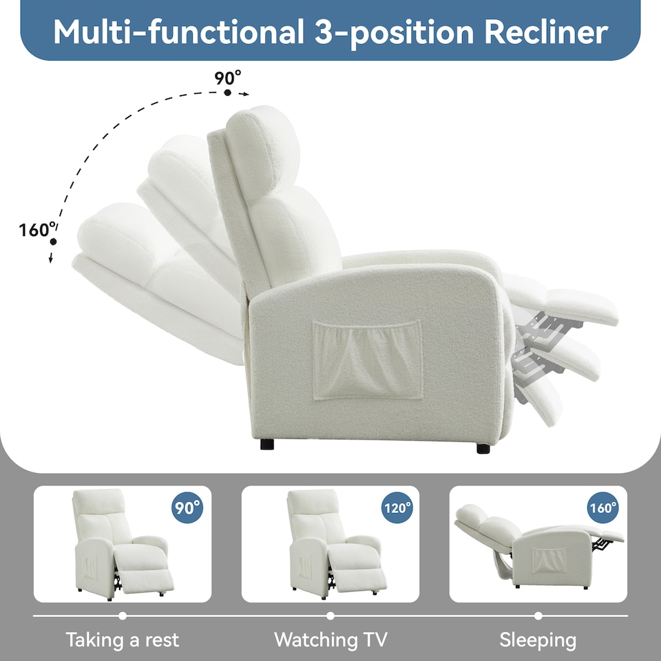 image 1 of MCC Direct Push Back Chair Teddy Fur Fabric Reclining Pushback Armchair Sofa