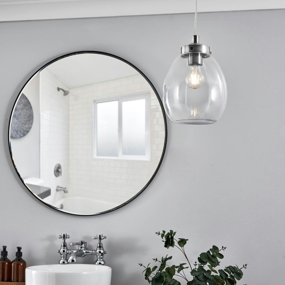 image 1 of BHS Zeta Clear Glass Bathroom Ceiling Pendant, Chrome | Silver | Chrome | 1