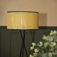 ValueLights Camden Black Tripod Floor Lamp Cane Shade & Bulb Cream