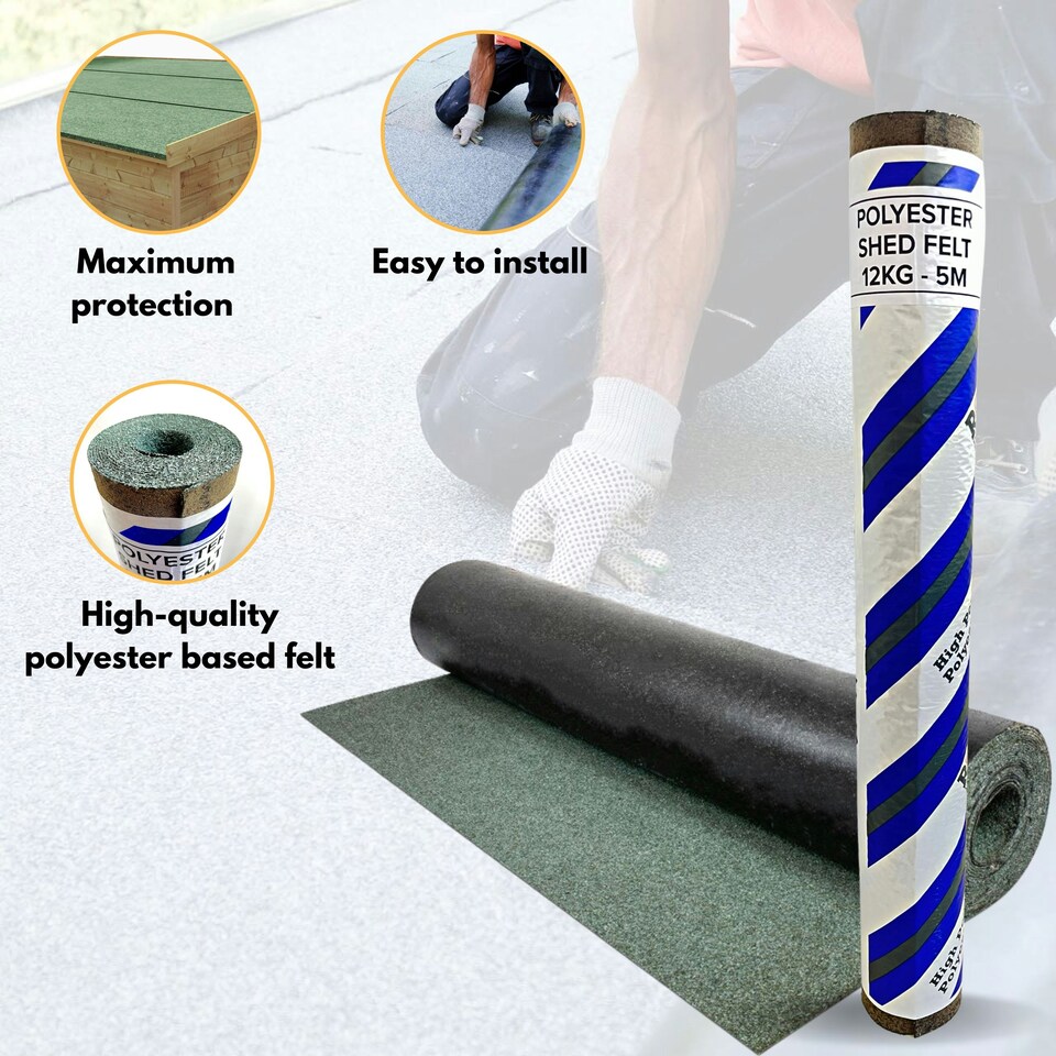 image 1 of Green Polyester Shed Roofing Felt Roll 5m x 1m – Heavy Duty Waterproof Roof Covering for Sheds, Summerhouses & Kennels – 10-Year Life Expectancy Green | 8m x 1m