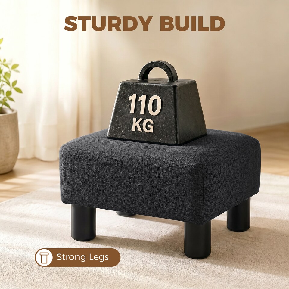 image 1 of HOMCOM Chic Linen Fabric Foot Stool Ottoman Cube with Legs