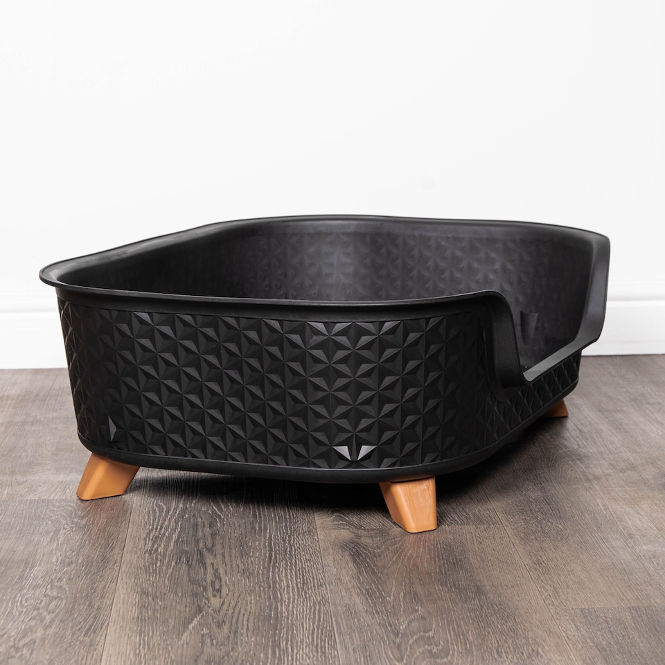 image 1 of 77cm x 58cm Black Plastic Raised Pet Basket with Legs