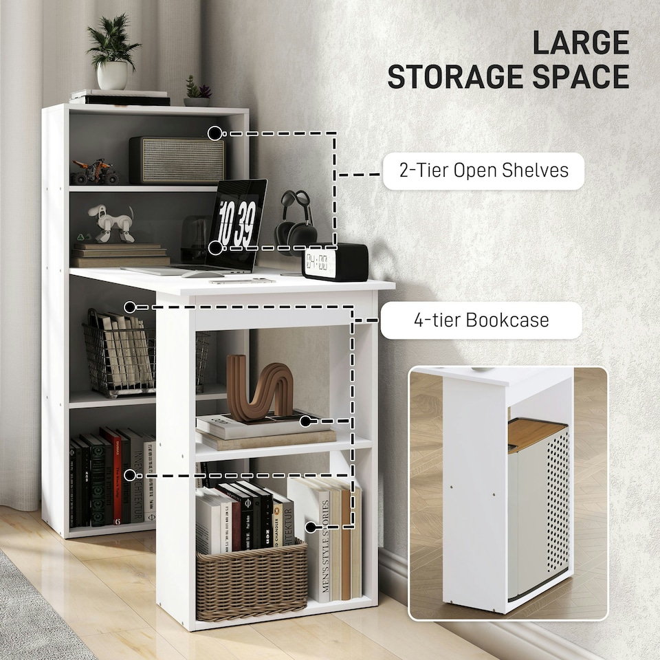 image 1 of HOMCOM 120cm Computer Desk Bookshelf Writing Table 6 Shelves White