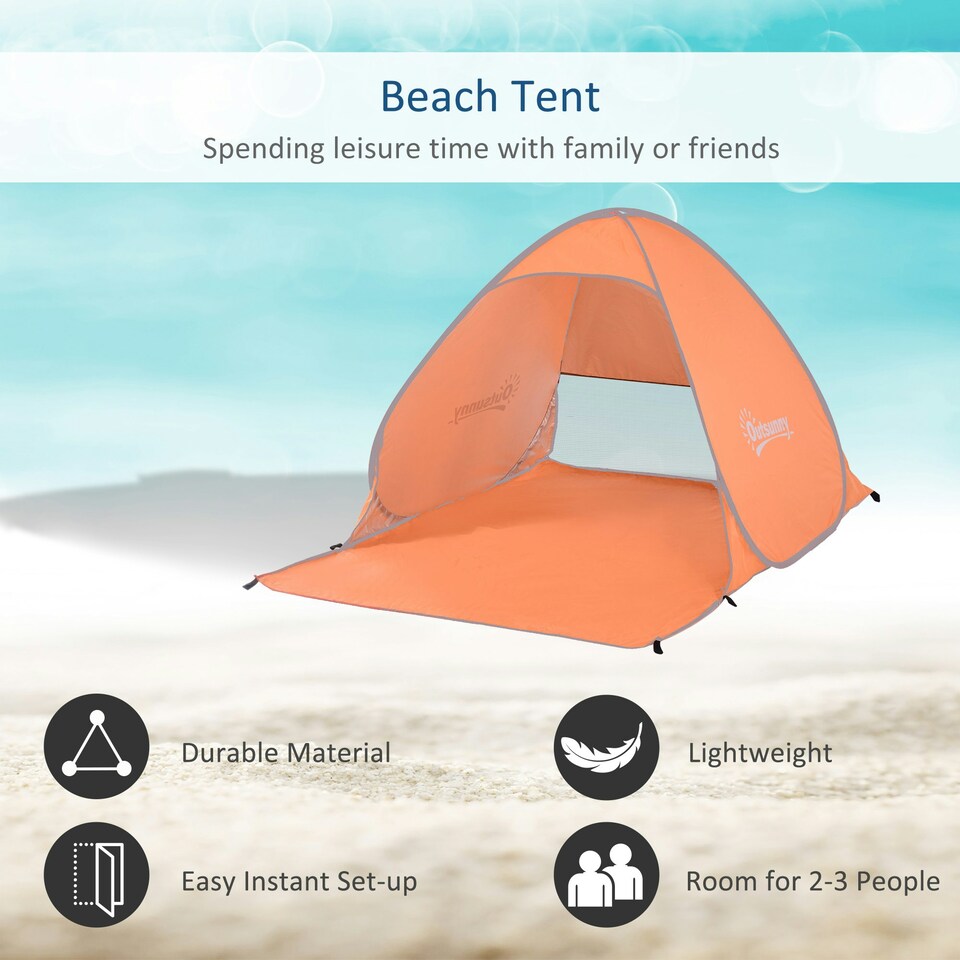 image 1 of Outsunny 2-3 Person Pop up Tent Instant Camping Tent Sun Shade Shelter Orange
