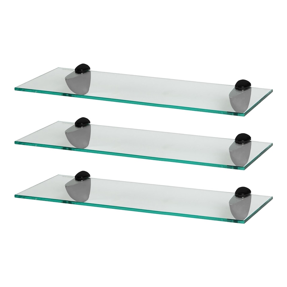 image 1 of Harbour Housewares Floating Glass Shelf - 50cm - Metallic Brackets - Bathroom Shower Storage Vanity Display Unit Shelf | Black | Black | 3