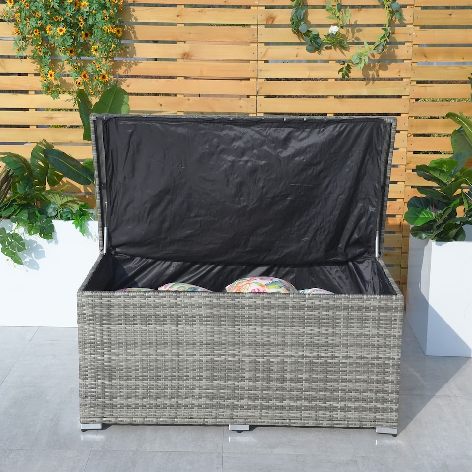 image 1 of Direct Wicker 980L Aluminum Outdoor Rattan Storage Box, Garden Large Deck Box | Grey