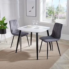 Aspen Tapered Legs Square Dining Table with 2 Straight Stitch Dining Chairs - Grey/Black/White - Flat Packed Multi