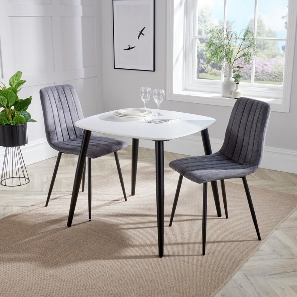 image 1 of Aspen Tapered Legs Square Dining Table with 2 Straight Stitch Dining Chairs - Grey/Black/White - Flat Packed Multi