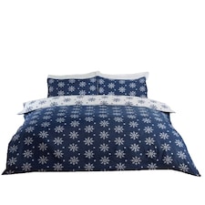 Snowflake Reversible Microfibre Fabric Complete Duvet Cover Set with Pillowcase and Fitted Sheet (Blue) Blue | Single