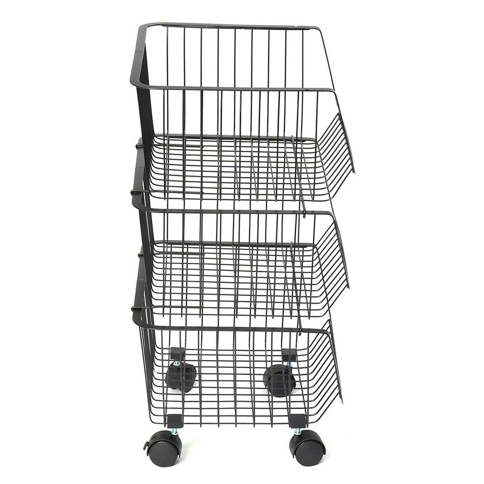 image 1 of Living and Home Stackable Rolling Wire Storage Basket Trolley