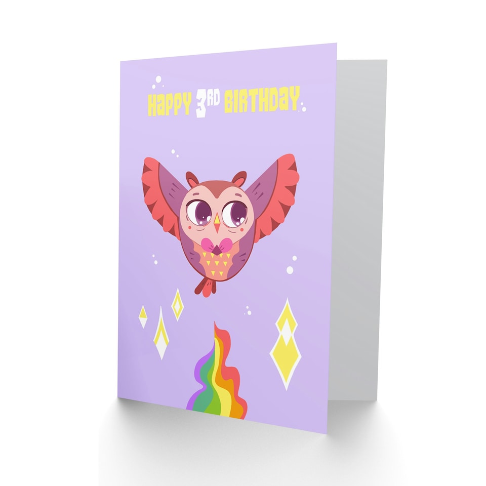 image 1 of Kawaii Cute Flying Pink Owl Age 3 Years Old Child Kids 3rd Birthday Card
