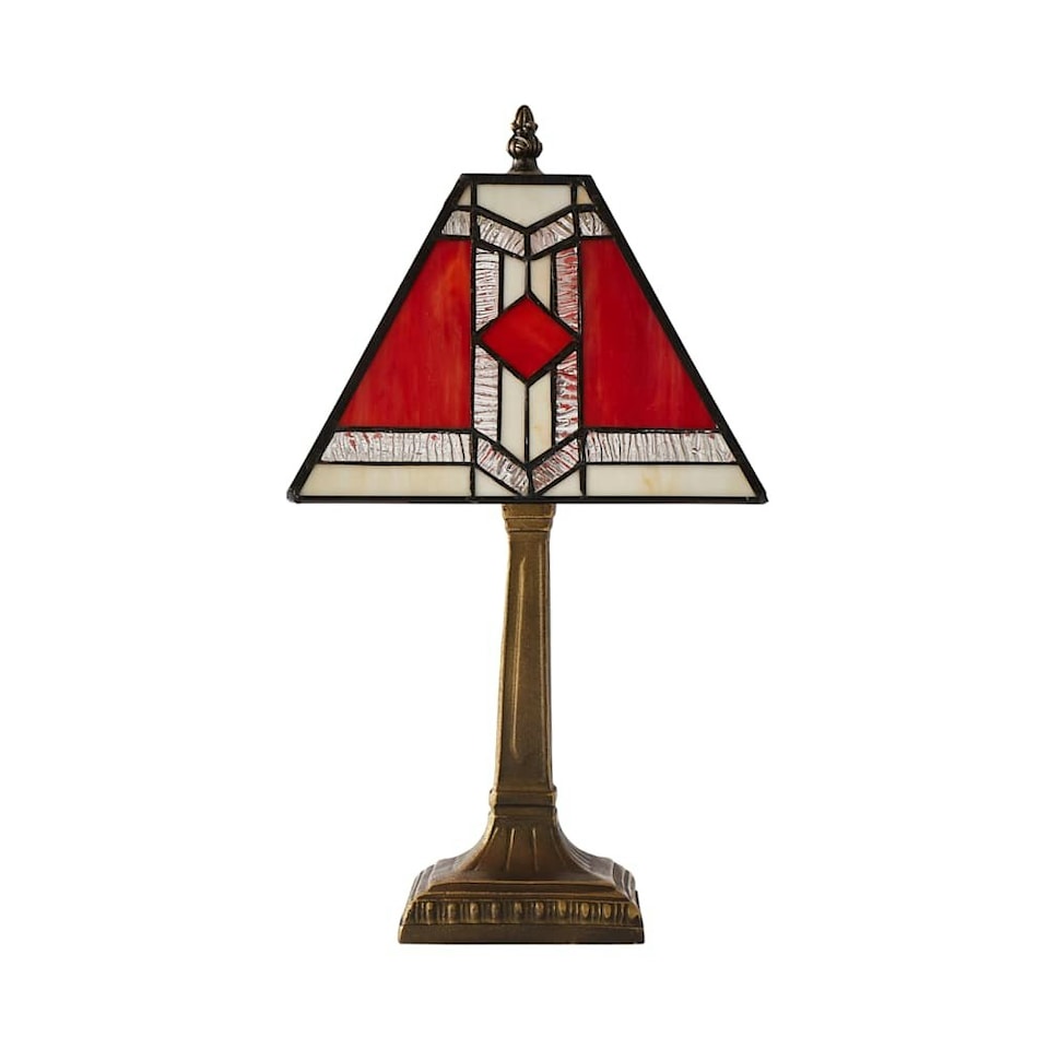 image 1 of ValueLights Tiffany Red Stained Glass Shade Brass Table Lamp Red