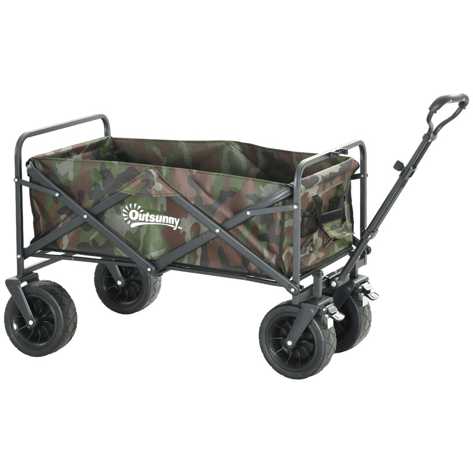 image 1 of Outsunny Foldable Garden Cart, Outdoor Utility Wagon with Carry Bag, Camouflage