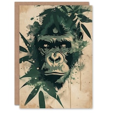 Abstract Jungle Leaves Green Animal Man Him Birthday Card