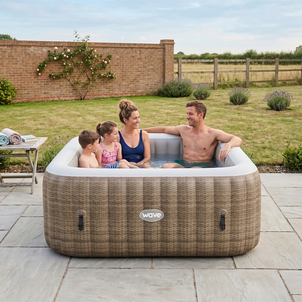 image 1 of Wave Pacific 6 Person Inflatable Hot Tub, EnergySave Bundle, Brown Rattan