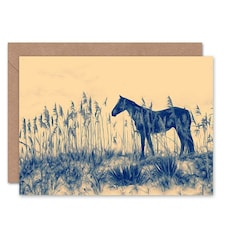 Horse in Tall Grass Field Nature Landscape Animal Greeting Card