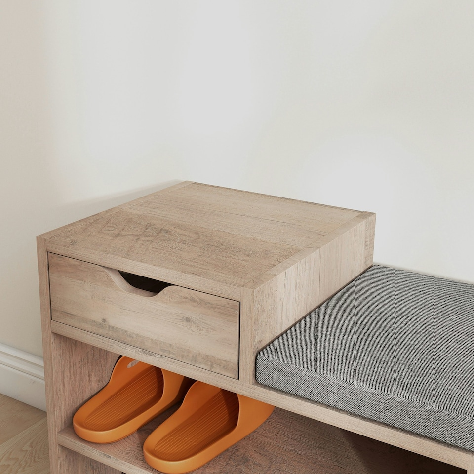 image 1 of HOMCOM Upholstered Entryway Shoe Bench with Storage Drawer Distressed Grey