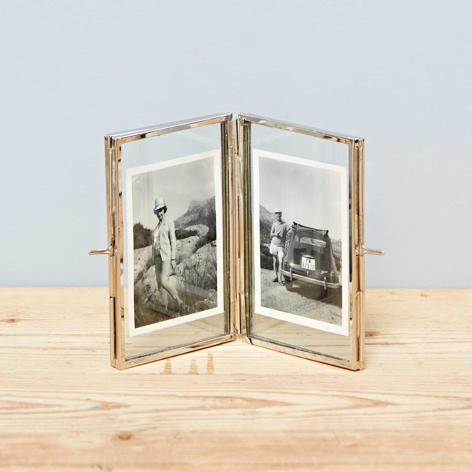 image 1 of Recycled Glass Folded Double Photo Frame