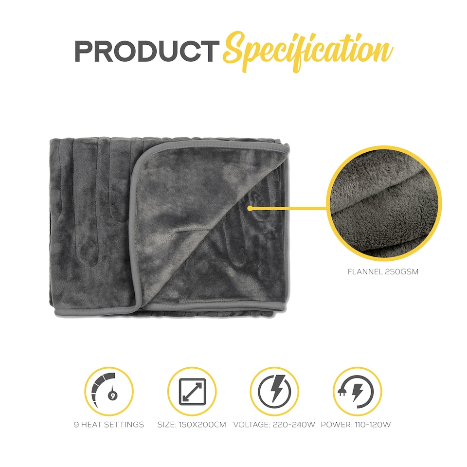 image 1 of MONHOUSE Heated Throw - Double Electric Blanket - 150 x 200 cm - Digital Controller - 9H Timer, 9 Heat Settings, Auto Shutoff