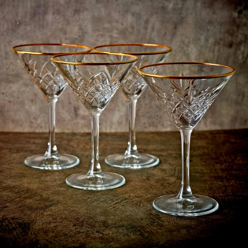 image 1 of Timeless Martini Glass With Gold Rim Sets Queensway Tall Party Drinks Glassware | Clear | Clear | Set of 8