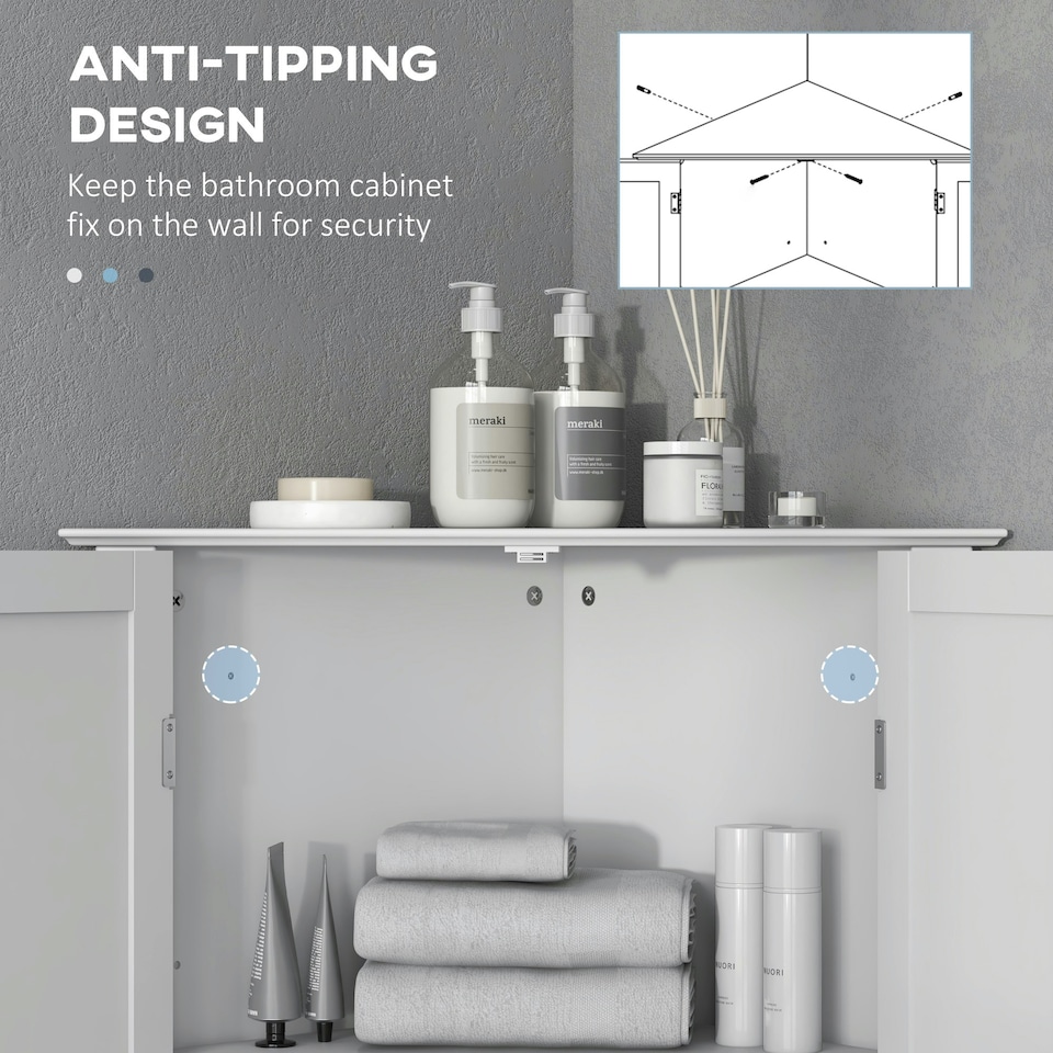 image 1 of kleankin Corner Bathroom Cabinet, Recessed Doors and Adjustable Shelf, White