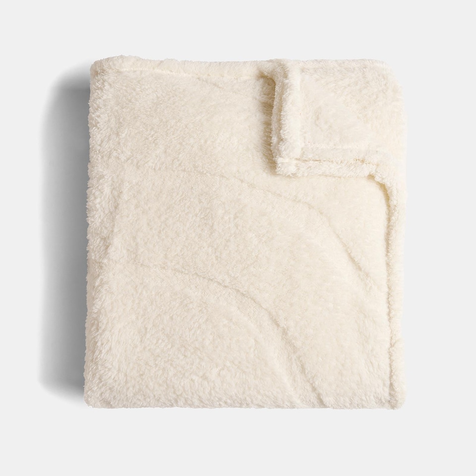 image 1 of OHS Tufted Contour Throw Teddy Fleece Blanket Winter Soft Warm Bedspread - 125 x 150cm | White | Ivory