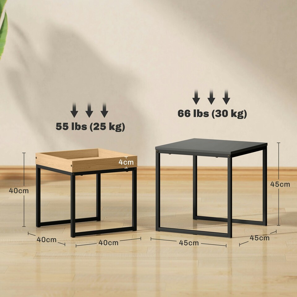 image 1 of HOMCOM Modern Coffee Table Set Square Nest of Tables for Small Space Black