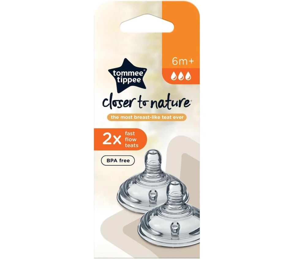 image 1 of Tommee Tippee Baby Bottle Teats Fast Flow Anti Colic Silicone 6 Months Pack Of 2