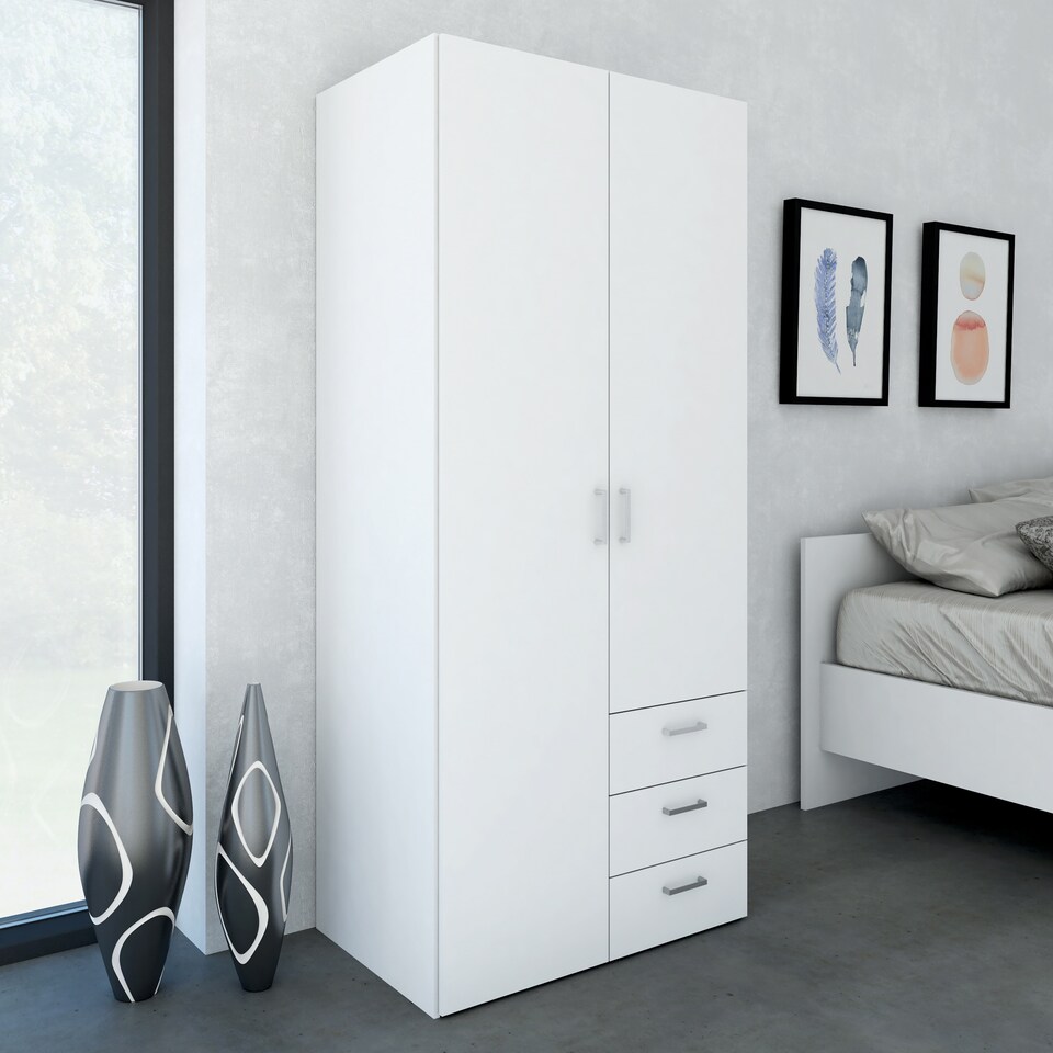image 1 of Space Wardrobe 2 Doors 3 Drawers White 1750