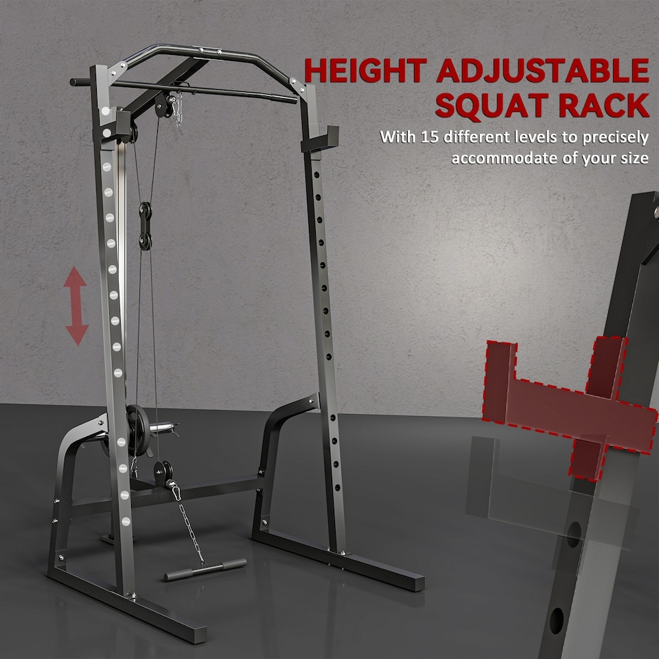 image 1 of SPORTNOW Multi-Functional Power Cage with Cable Pulley System, Squat Rack