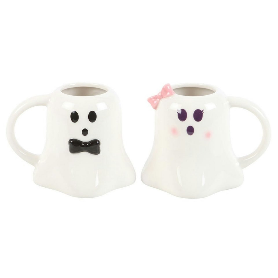 image 1 of Something Different Mr And Mrs Boo Ghost Mug Set - White/Black/Baby Pink - One Size