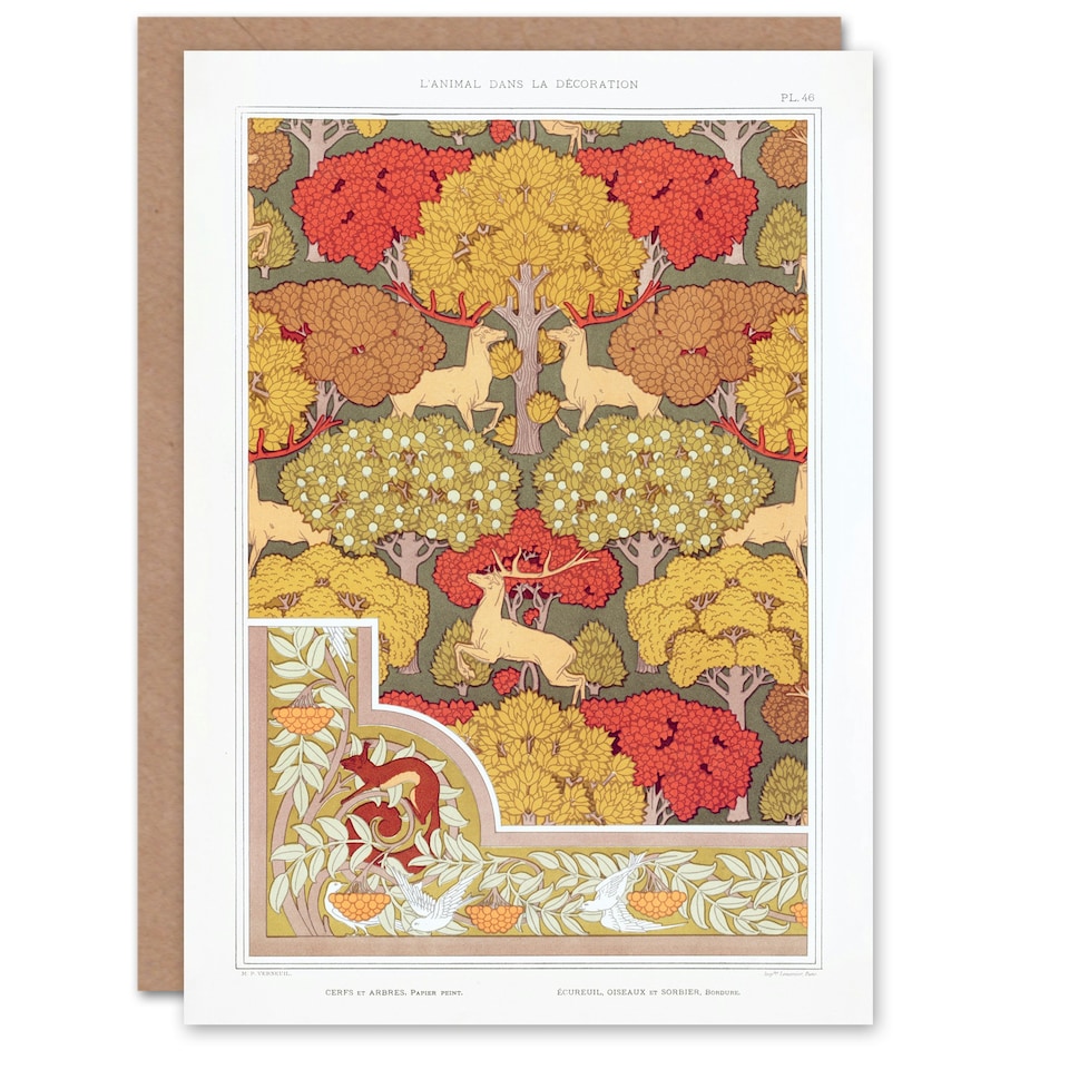 image 1 of Maurice Pillard Verneuil Art Card Stag Deer Trees Pattern