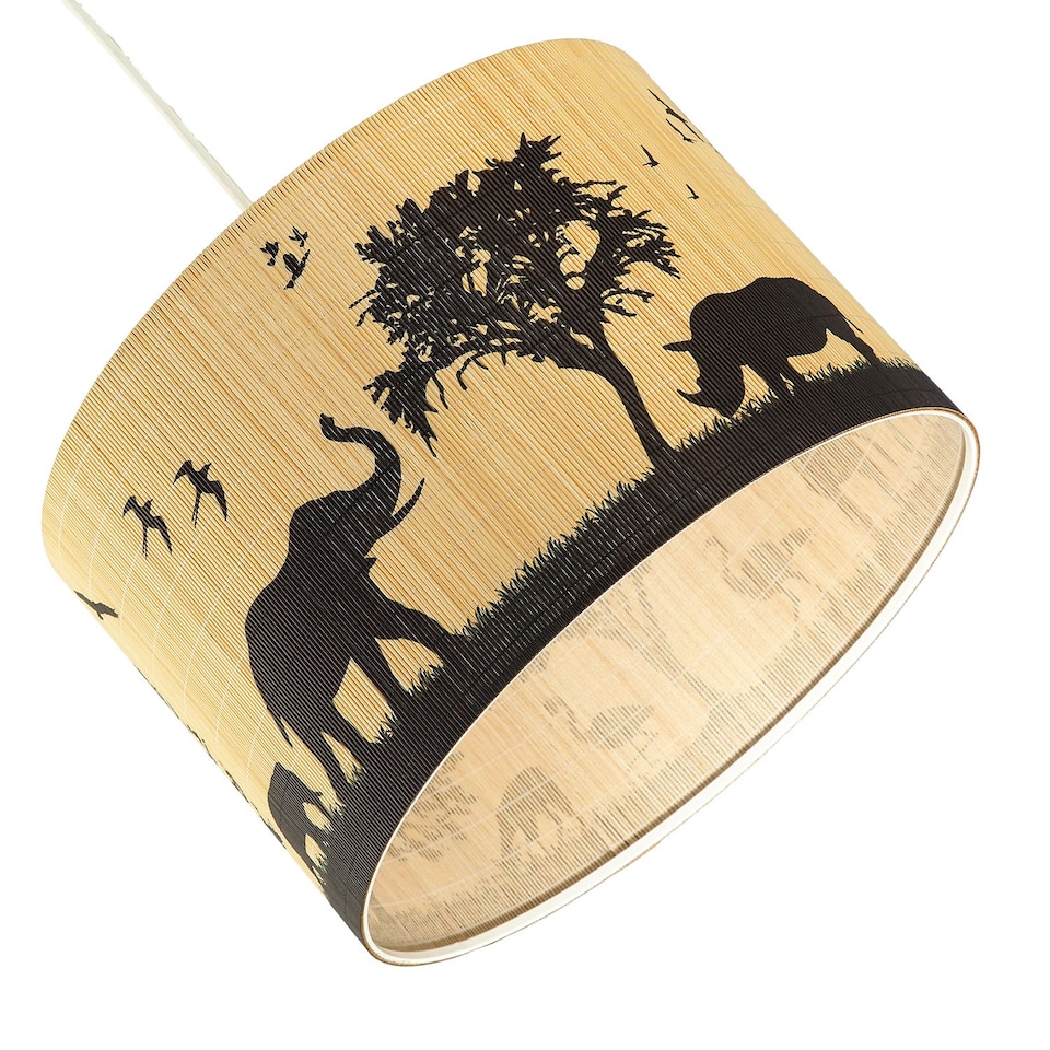 image 1 of Modern Safari Bamboo Pendant Light Shade with Black Animals and Trees | Brown | Brown | 1