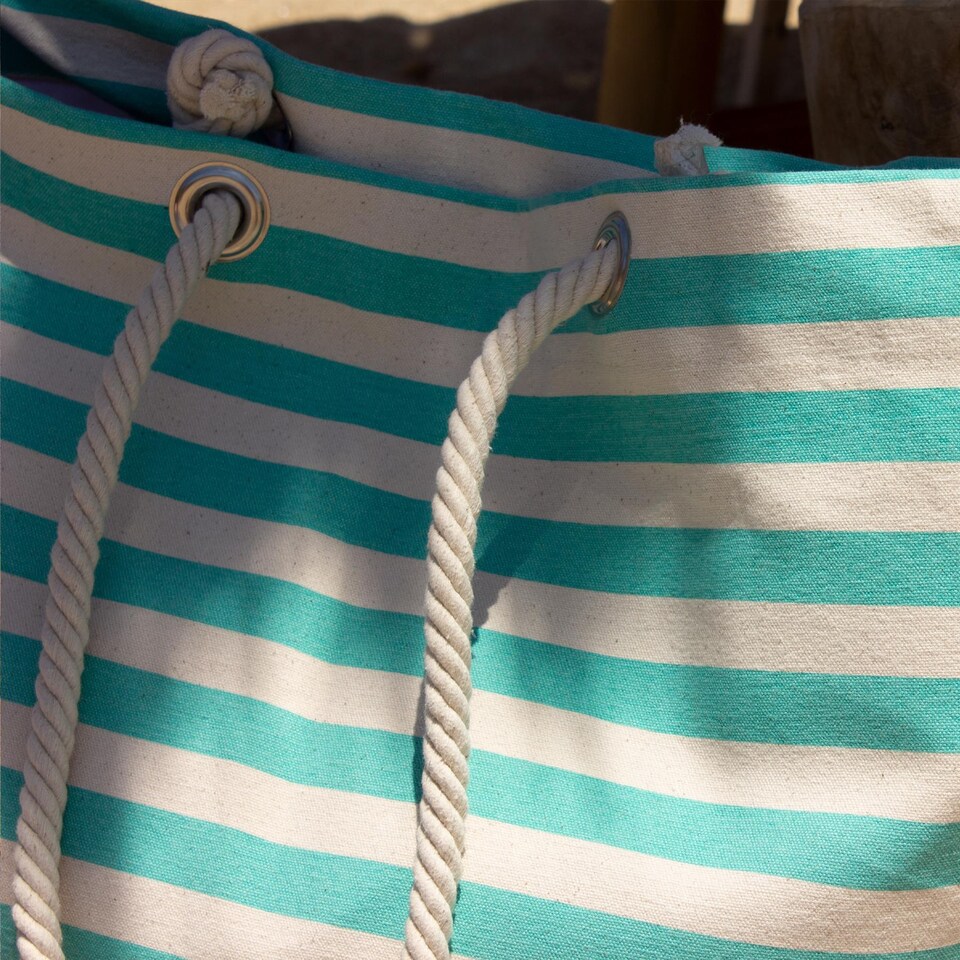 image 1 of Nicola Spring Large Striped Canvas Tote Beach Bag - 55cm x 36cm - Seafoam | Green | Seafoam