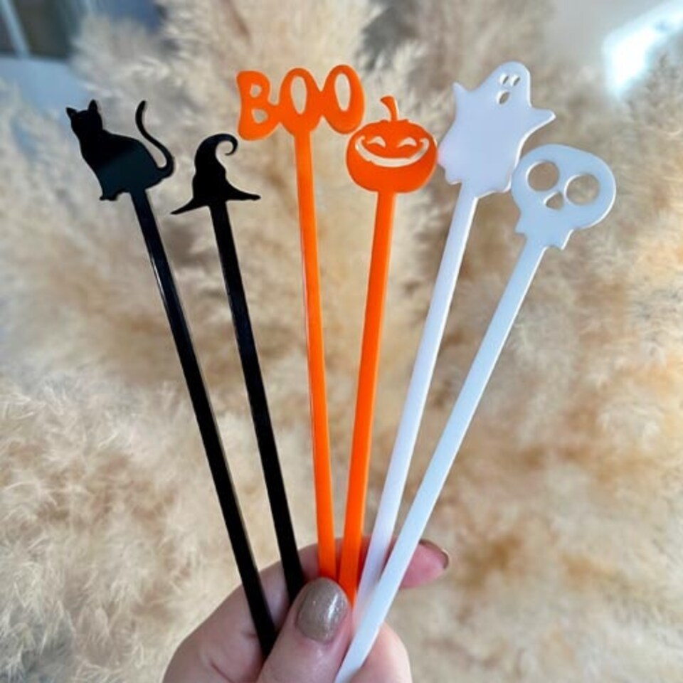 image 1 of Halloween Characters Acrylic Drink Stirrers - Pack of 6